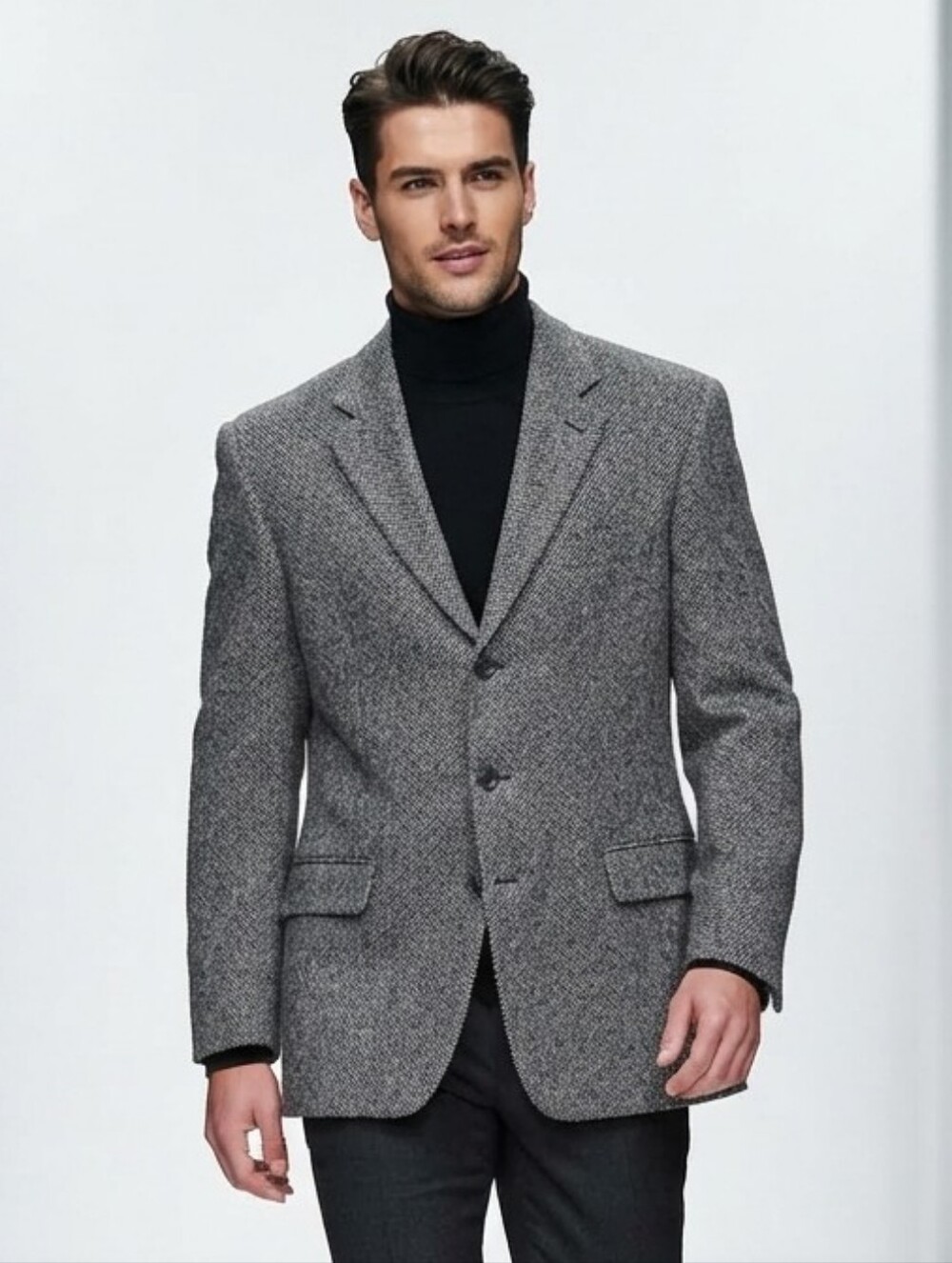 Cianni Cellini Mens Gray Herringbone Lambswool Cashmere Blazer Jacket 48R